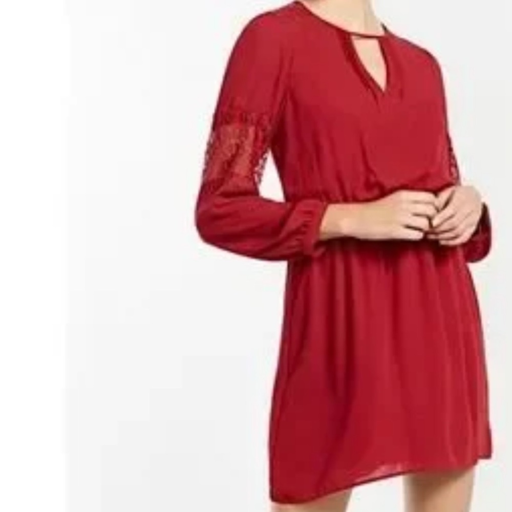 Express Red Long Sleeve Lace Dress